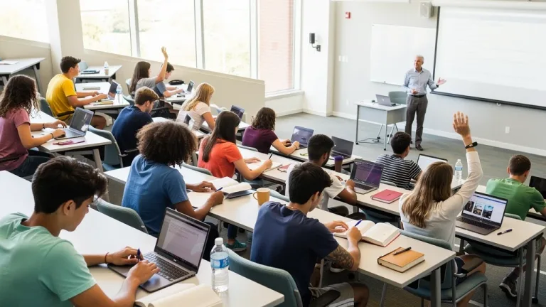 Estudiantes de preparatoria en un curso universitario de verano, adelantando créditos.
