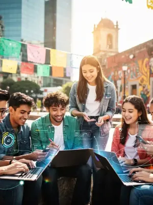 Estudiantes diversos interactuando con plataformas de EAD, representando las tendencias de educación a distancia en México.