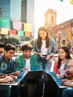 Estudiantes diversos interactuando con plataformas de EAD, representando las tendencias de educación a distancia en México.