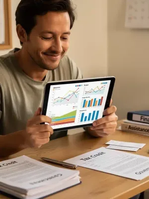 Persona analizando cómo maximizar beneficios de desempleo en 2026 en una tablet.