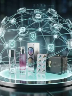Red de blockchain futurista asegurando la autenticidad de productos de prueba para 2026.