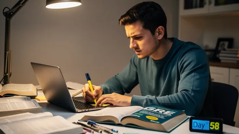 Estudiante concentrado preparando el GRE con una estrategia de 60 días para posgrado.
