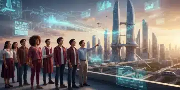 Jóvenes mexicanos visualizando carreras del futuro con tecnología emergente.