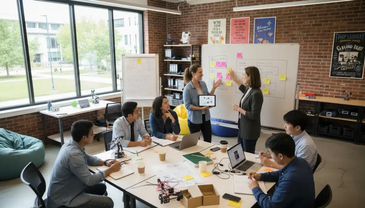Jóvenes universitarios mexicanos participando en un taller práctico que fomenta el desarrollo de habilidades.