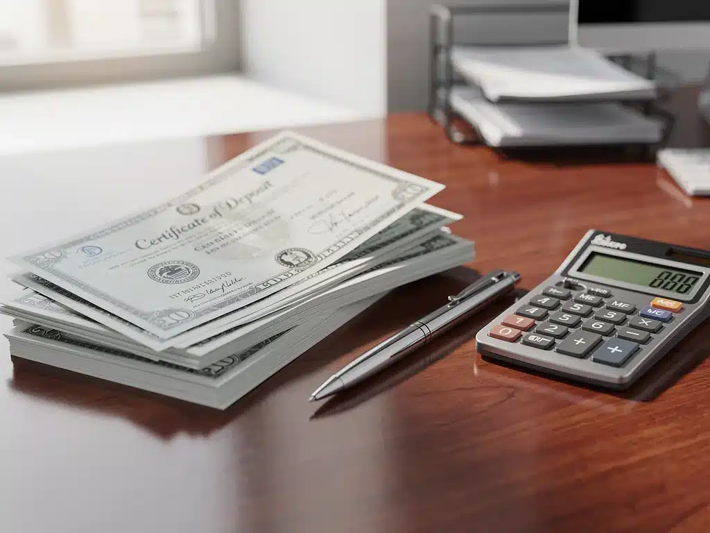 Certificados de Depósito (CDs) apilados, representando ahorro y seguridad.