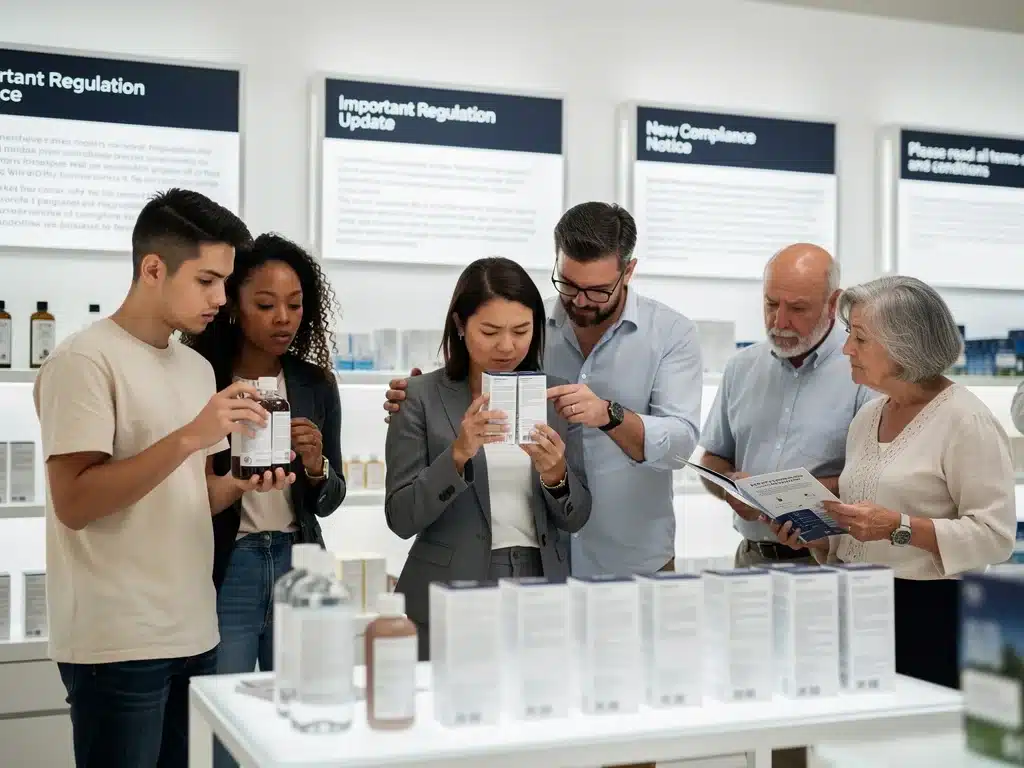 Consumidores examinando cuidadosamente productos de lifestyle y leyendo etiquetas ante nuevas normativas.