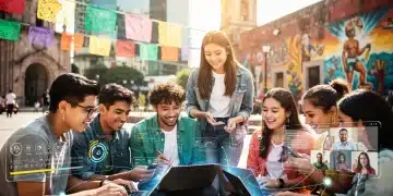 Tendencias EAD 2026: Claves para el Mercado Laboral Estudiantes diversos interactuando con plataformas de EAD, representando las tendencias de educación a distancia en México.