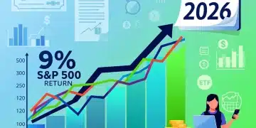 Gráfico de crecimiento financiero con el S&P 500 y el año 2026, representando la estrategia de fondos indexados y retornos pasivos.