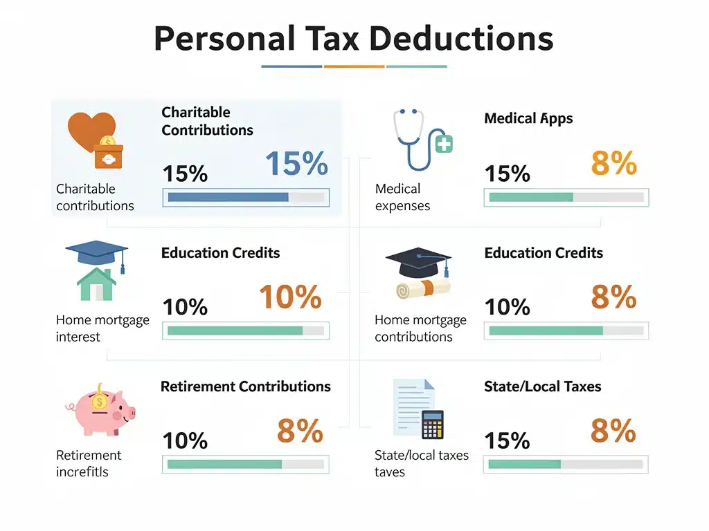 Infografía detallada de tipos de deducciones fiscales personales.