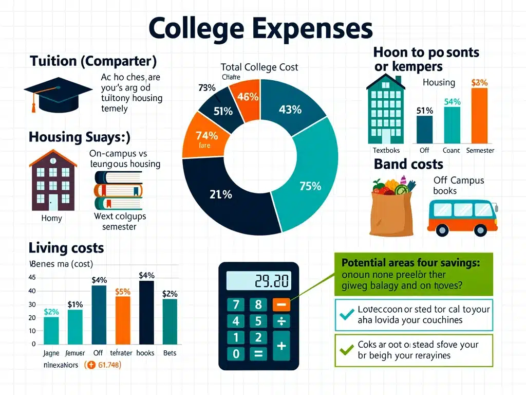 Infografía detallada desglosando los componentes del costo de la educación superior, incluyendo matrícula, vivienda y libros.