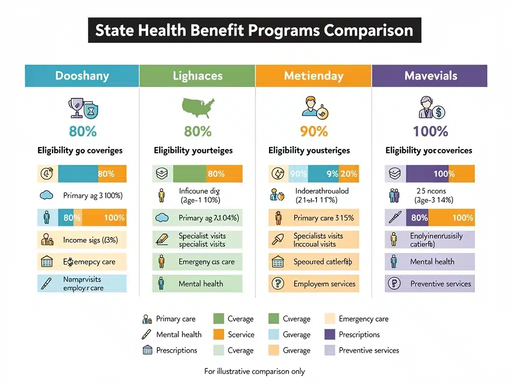 Infografía comparativa de planes de beneficios de salud estatales.