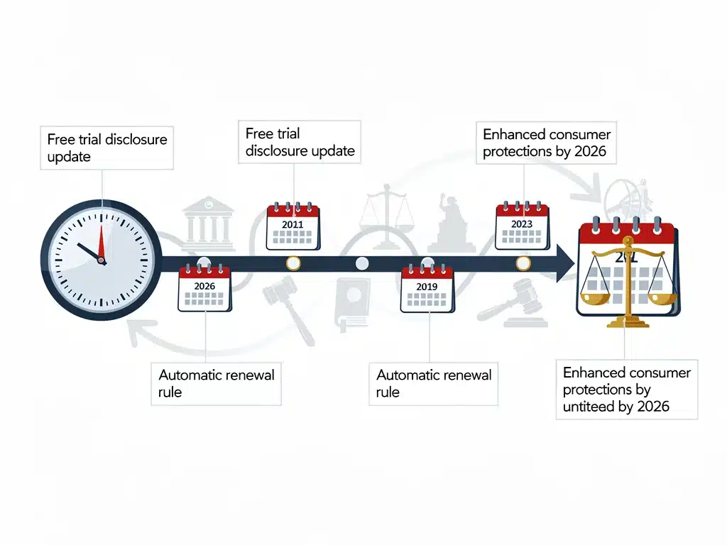 Infografía de una línea de tiempo con fechas clave para las regulaciones de pruebas gratuitas en Estados Unidos.