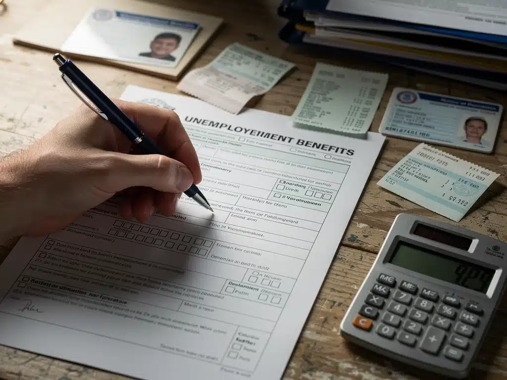 Mano llenando formulario para beneficios de desempleo en 2026.