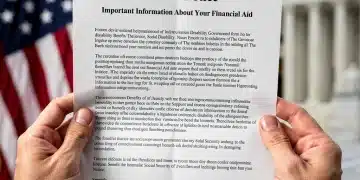 Manos sosteniendo un documento oficial sobre beneficios por discapacidad en EE. UU.