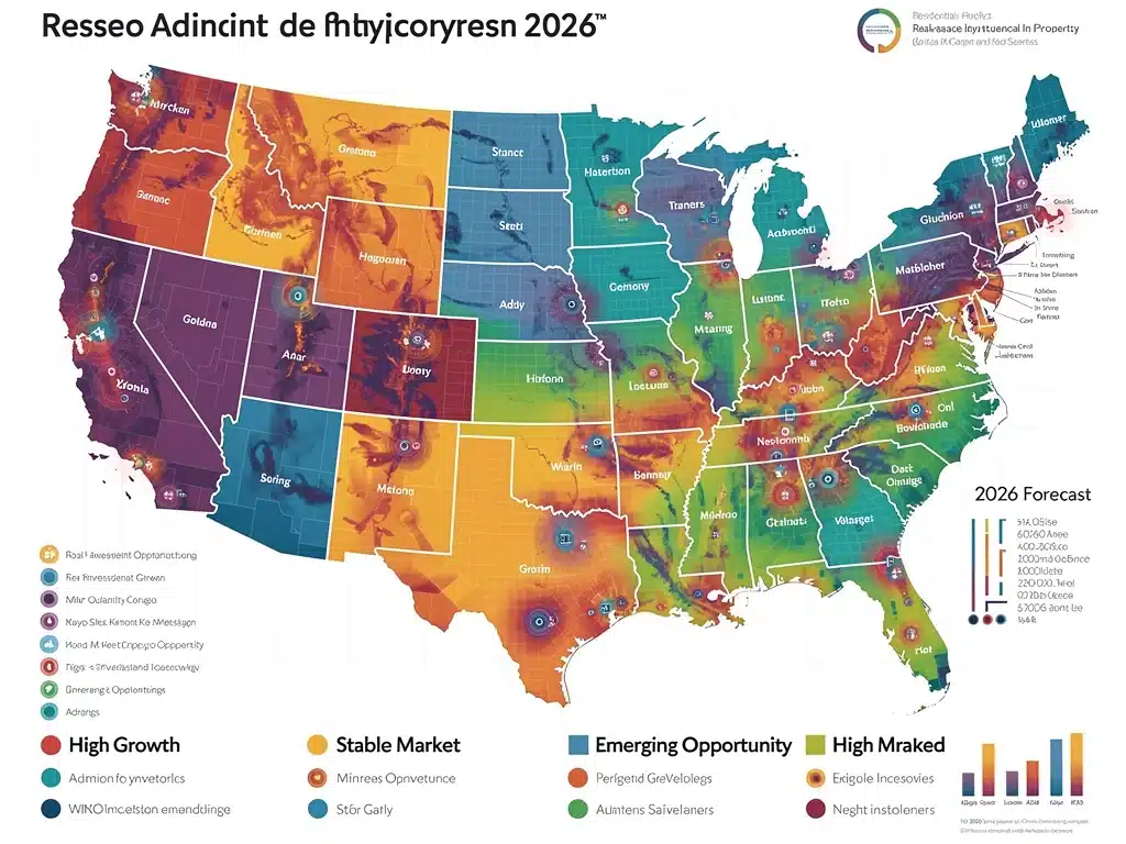 Mapa de Estados Unidos con regiones destacadas, mostrando oportunidades de inversión inmobiliaria.