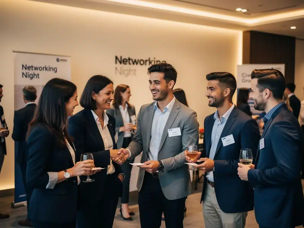 Jóvenes profesionales haciendo networking en un evento de reclutamiento.