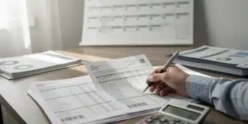 Persona revisando documentos fiscales y calculadora para planificar deducciones 2026.