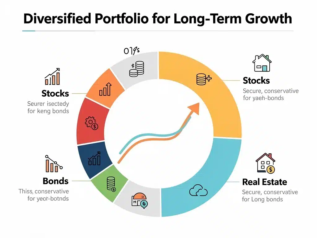 Gráfico de portafolio de inversiones diversificado con activos seguros.