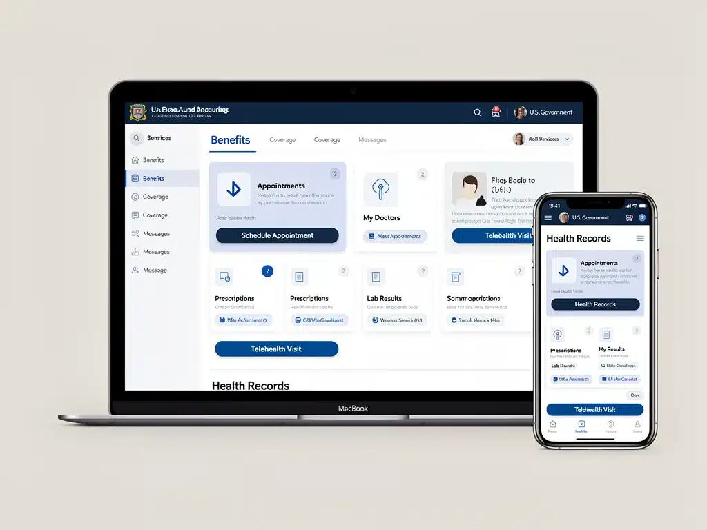 Interfaz digital de un portal de salud gubernamental, mostrando opciones para acceder a servicios y beneficios médicos.