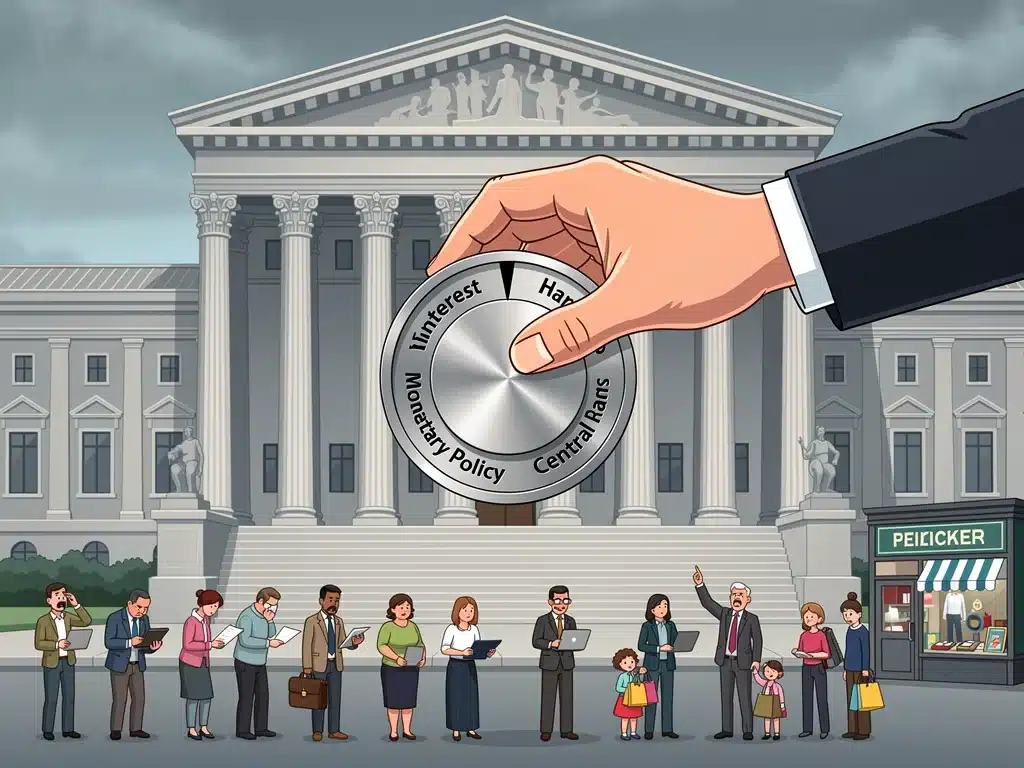 Representación visual de la Reserva Federal ajustando las tasas de interés, simbolizando su influencia en la economía y el valor del dólar.