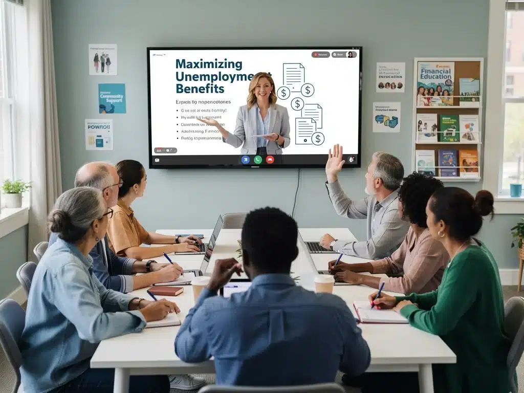 Grupo aprendiendo sobre cómo maximizar beneficios de desempleo en 2026 en taller virtual.