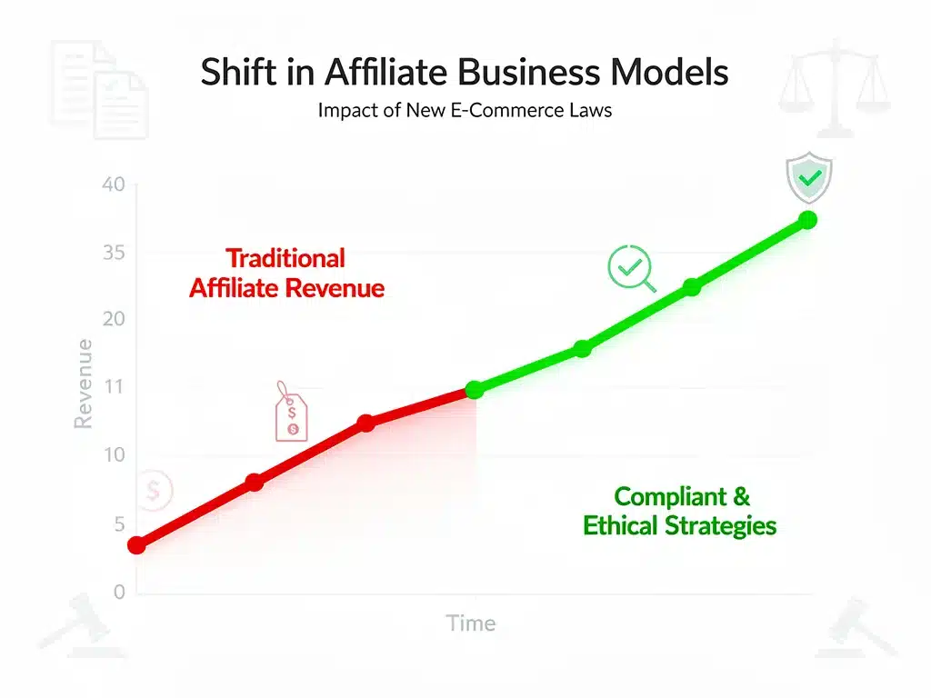 Gráfico mostrando tendencias de ingresos en marketing de afiliados tras nuevas leyes de comercio electrónico.