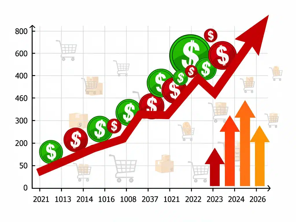 Gráfico mostrando el aumento proyectado de impuestos en ventas en línea y su impacto en el poder adquisitivo.