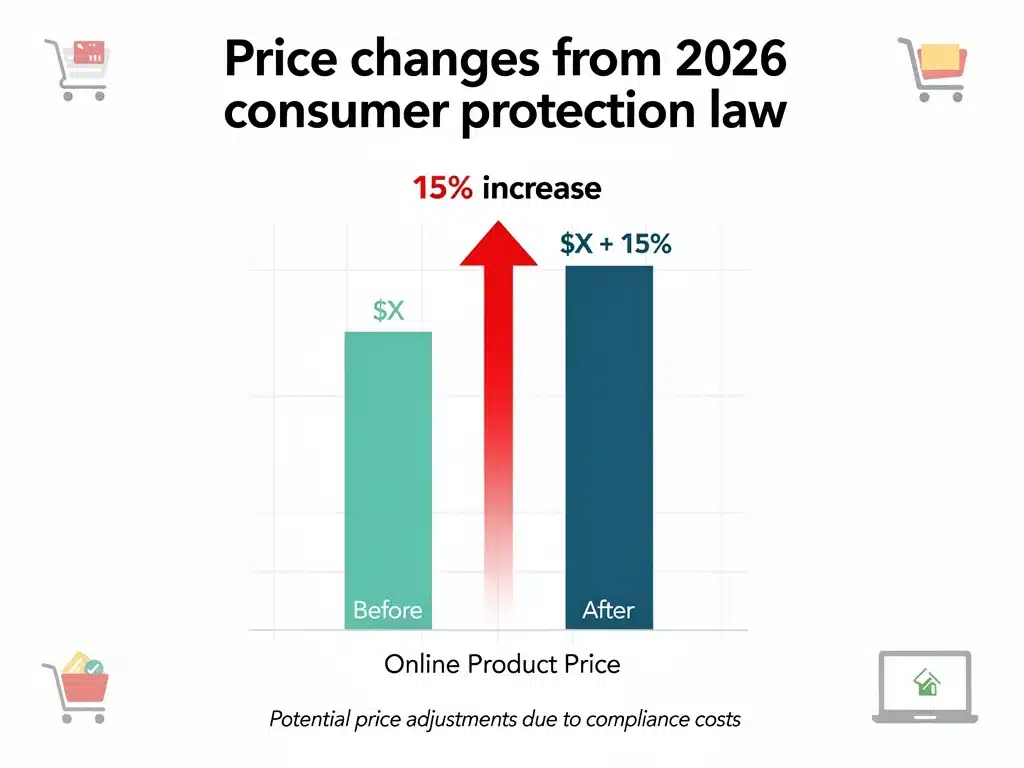 Gráfico comparando precios de productos online con un aumento del 15% debido a la nueva legislación.