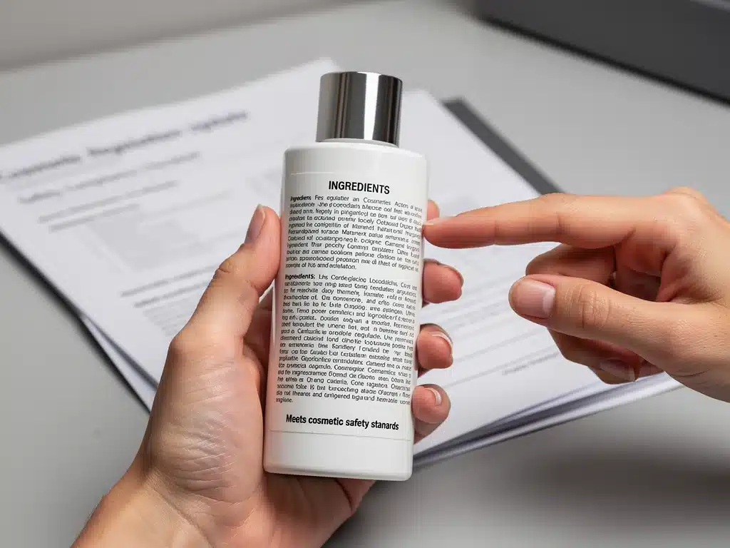 Mano señalando ingredientes en el etiquetado de un producto cosmético, resaltando la importancia de la transparencia.