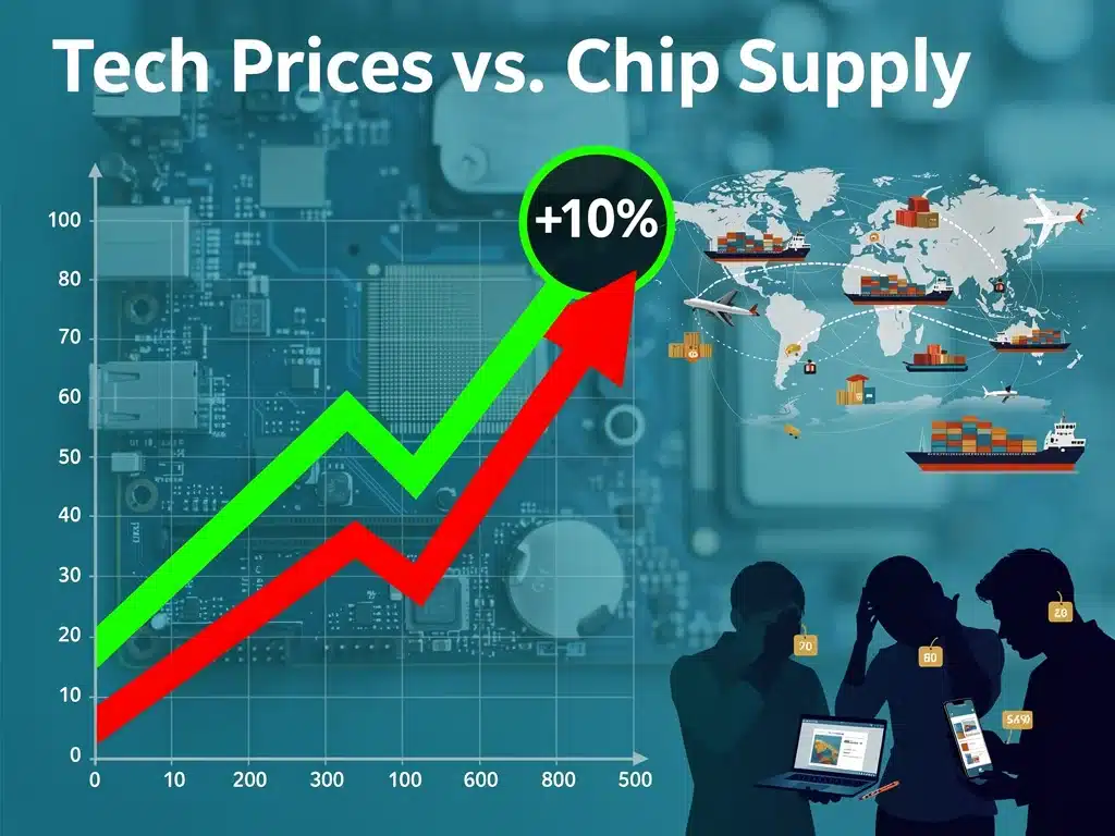 Gráfico que ilustra el aumento del 10% en los precios de productos tecnológicos debido a la escasez de chips.