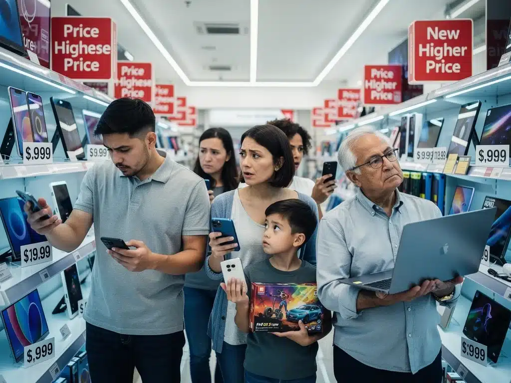 Consumidores preocupados por el impacto de la escasez de chips en el costo de los dispositivos electrónicos.