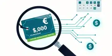 Lupa examinando una etiqueta de precio con el año 2026 y símbolos de dólar, representando la Ley de Transparencia de Precios de 2026 y su efecto en los descuentos al consumidor.