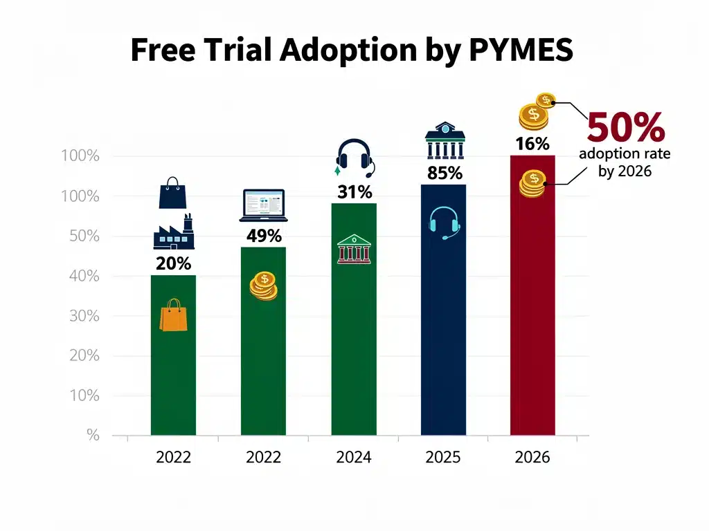 Gráfico ilustrativo sobre adopción de pruebas gratuitas por PYMES hasta 2026