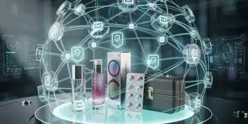 Red de blockchain futurista asegurando la autenticidad de productos de prueba para 2026.