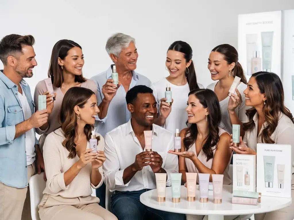 Consumidores probando muestras y novedades de productos de belleza.