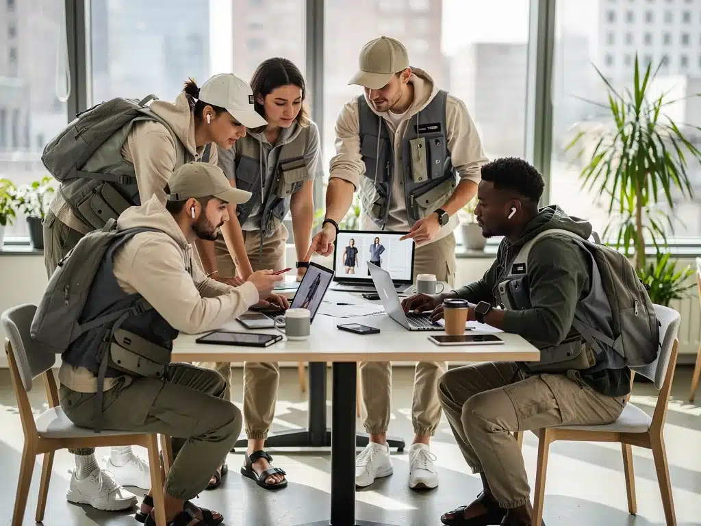 Grupo de jóvenes usando moda funcional inspirada en tendencias urbanas de 2026.