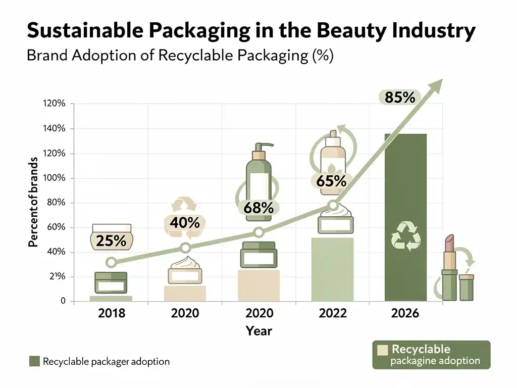 Gráfico de progreso de la sostenibilidad en envases de belleza hacia 2026.
